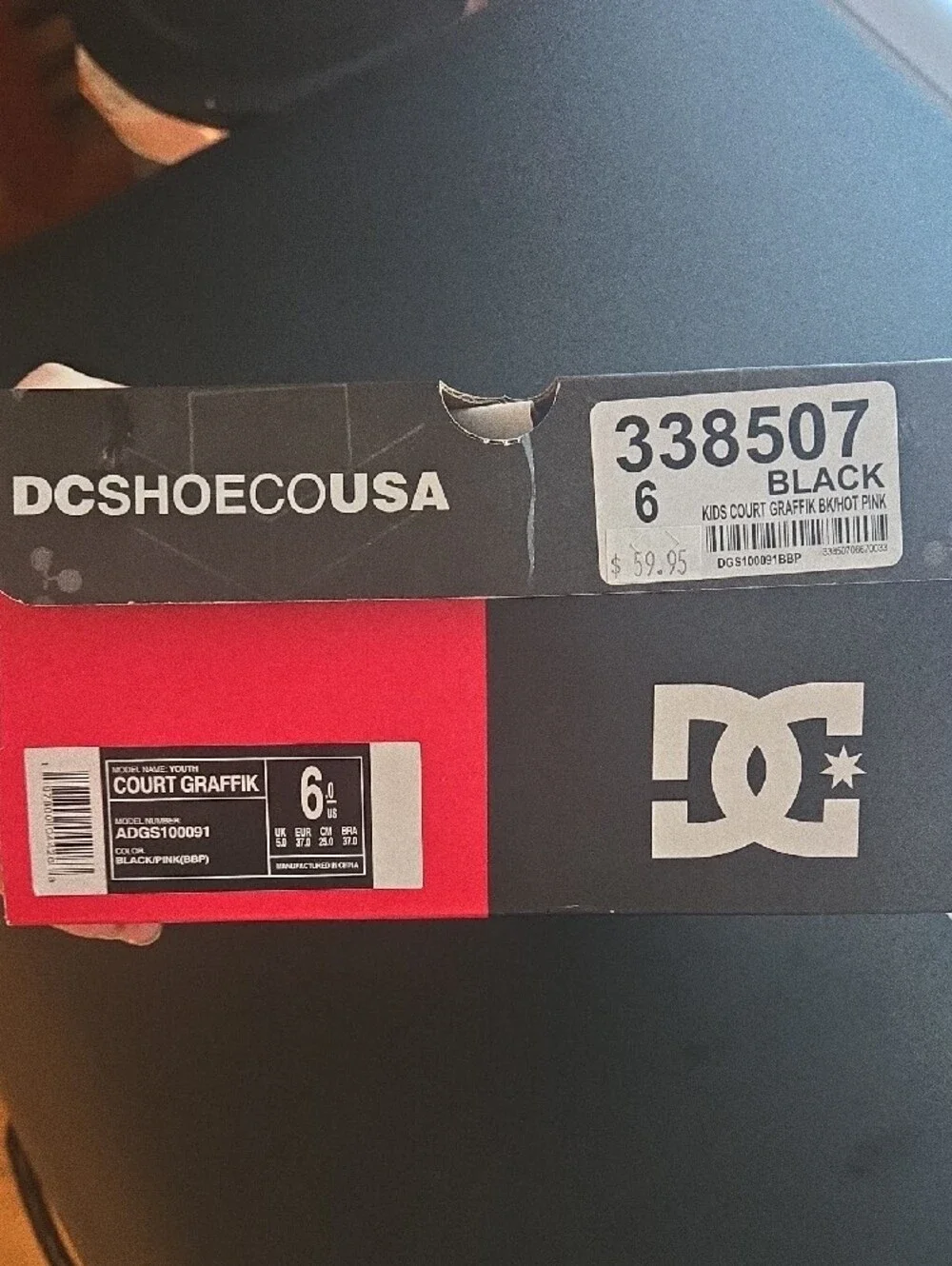 NEW DC Kids Court Graffik Black & Hot Pink Skate Shoes 6